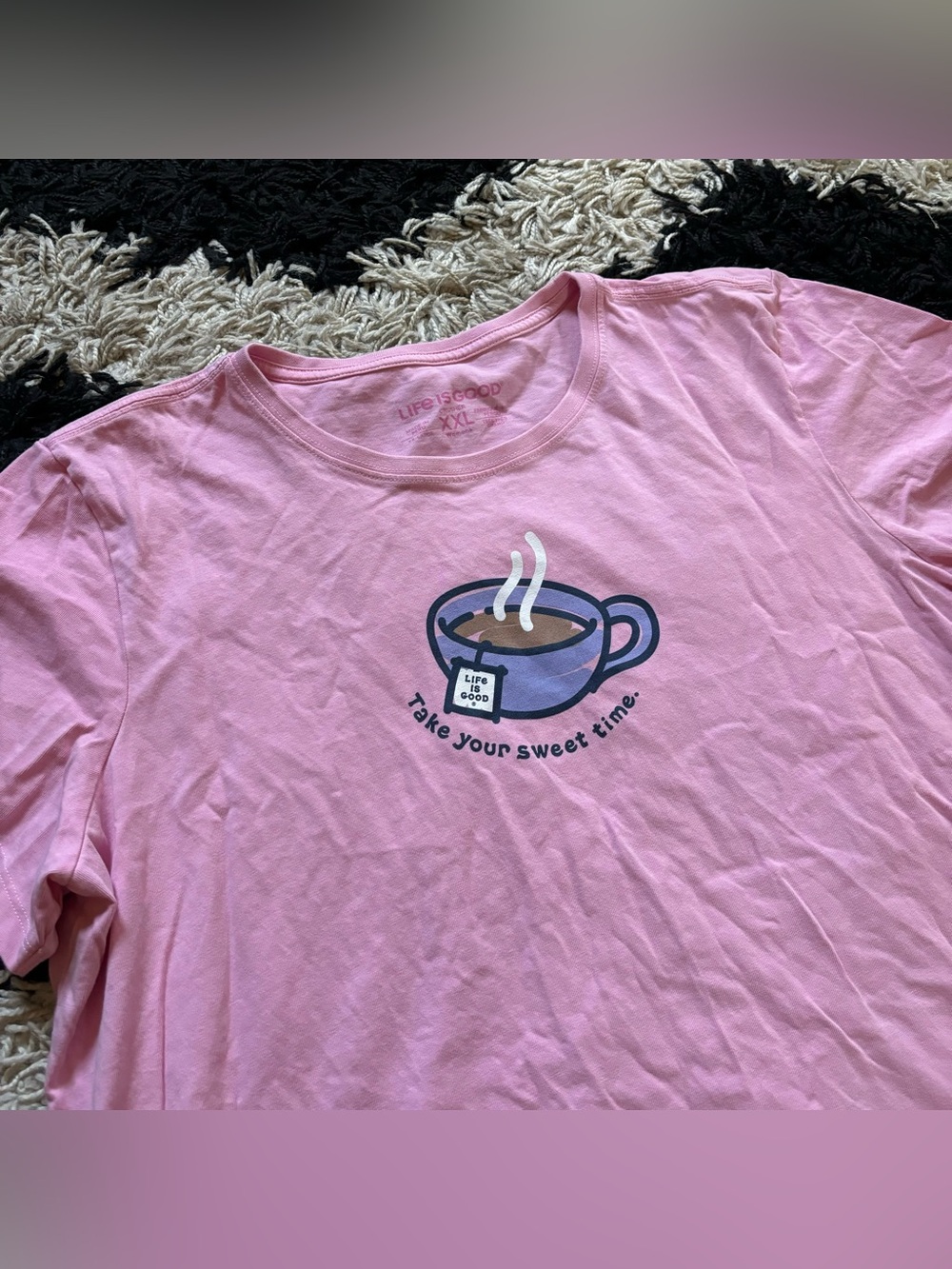 Life is Good Preppy Pink Take Your Sweet Time TeaCup Graphic Short Sleeve Tshirt